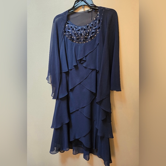 Blue Cocktail Dress with Sheer Wrap - Size 12 - Picture 3 of 6